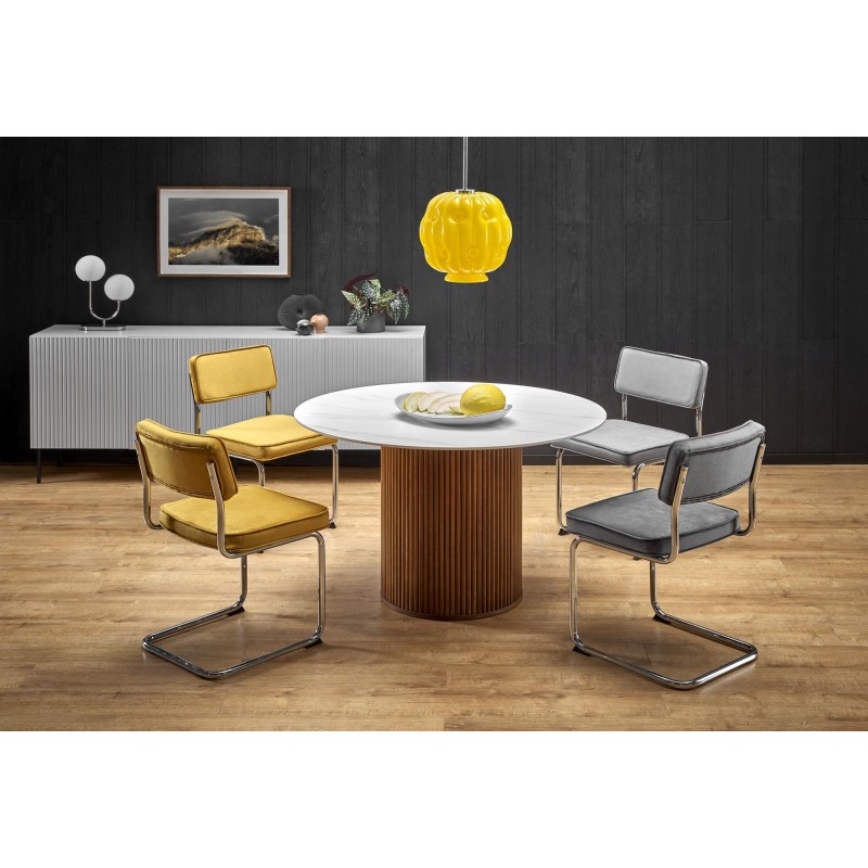 'BRUNO Round Table, White Marble / Walnut'