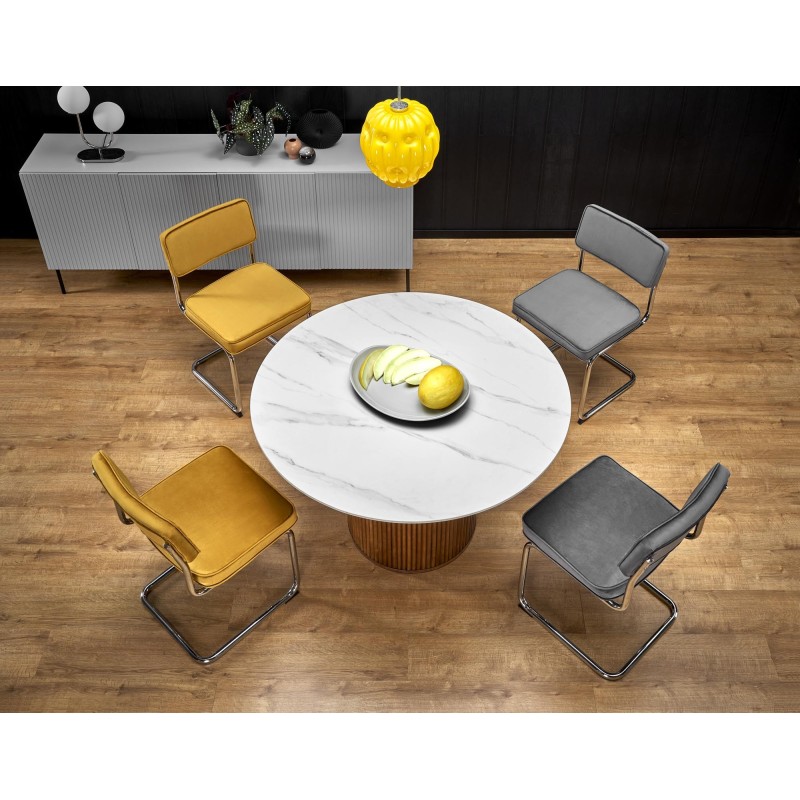 'BRUNO Round Table, White Marble / Walnut' 'BRUNO Round Table, White Marble / Walnut'