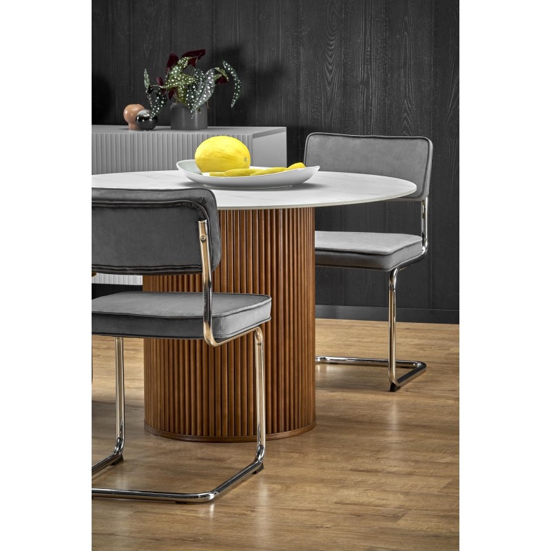 'BRUNO Round Table, White Marble / Walnut' 'BRUNO Round Table, White Marble / Walnut'