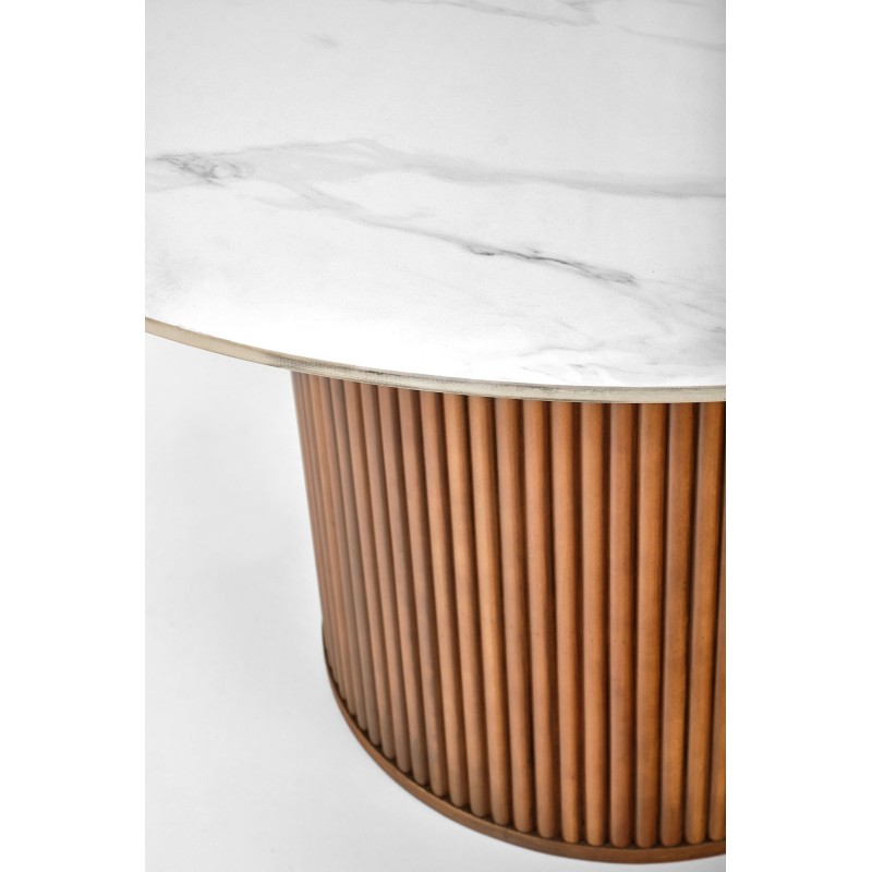 'BRUNO Round Table, White Marble / Walnut' 'BRUNO Round Table, White Marble / Walnut'