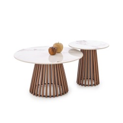 'CARINA_S Beige Marble / Walnut Coffee Table' 'CARINA_S Beige Marble / Walnut Coffee Table'