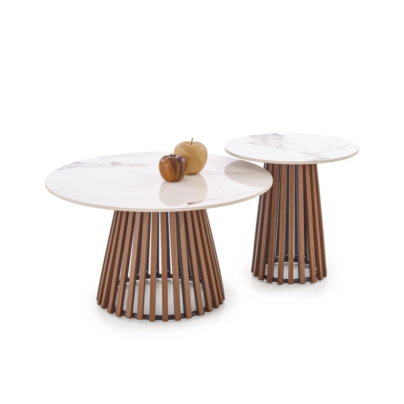 'CARINA_S Beige Marble / Walnut Coffee Table' 'CARINA_S Beige Marble / Walnut Coffee Table'