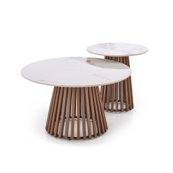 'CARINA_S Beige Marble / Walnut Coffee Table' 'CARINA_S Beige Marble / Walnut Coffee Table'