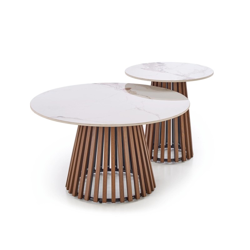 'CARINA_S Beige Marble / Walnut Coffee Table' 'CARINA_S Beige Marble / Walnut Coffee Table'