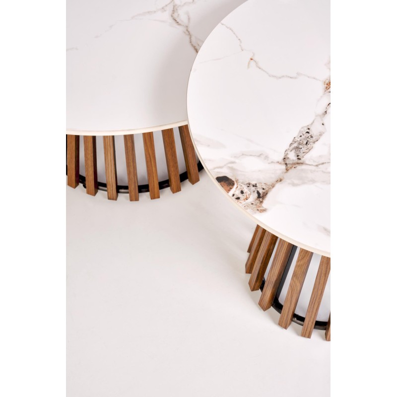 'CARINA_S Beige Marble / Walnut Coffee Table' 'CARINA_S Beige Marble / Walnut Coffee Table'