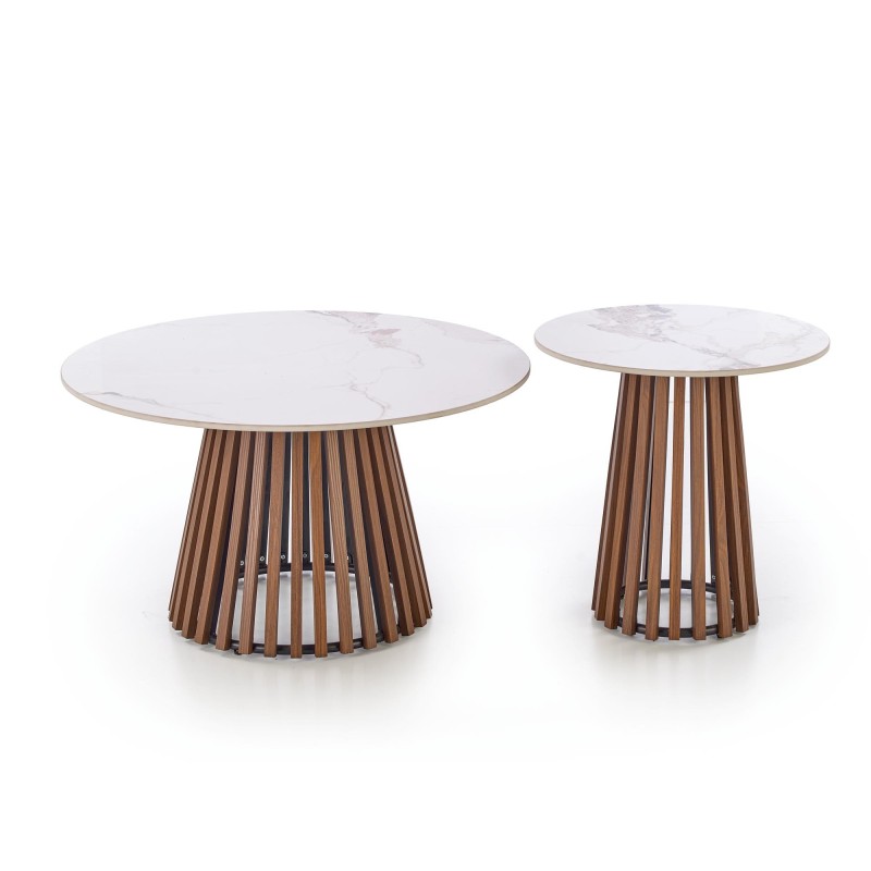 'CARINA_S Beige Marble / Walnut Coffee Table' 'CARINA_S Beige Marble / Walnut Coffee Table'