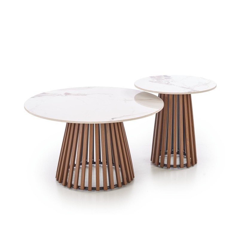 'CARINA_S Beige Marble / Walnut Coffee Table' 'CARINA_S Beige Marble / Walnut Coffee Table'