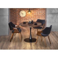 'CARMELO Round Table, Walnut Top, Black Leg' 'CARMELO Round Table, Walnut Top, Black Leg'