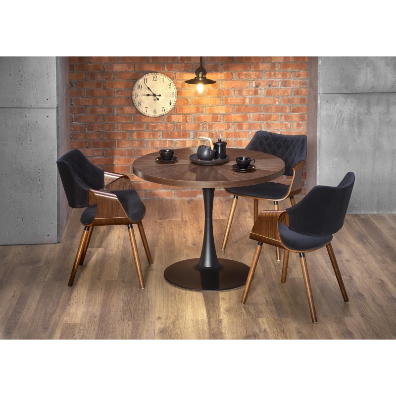 'CARMELO Round Table, Walnut Top, Black Leg' 'CARMELO Round Table, Walnut Top, Black Leg'