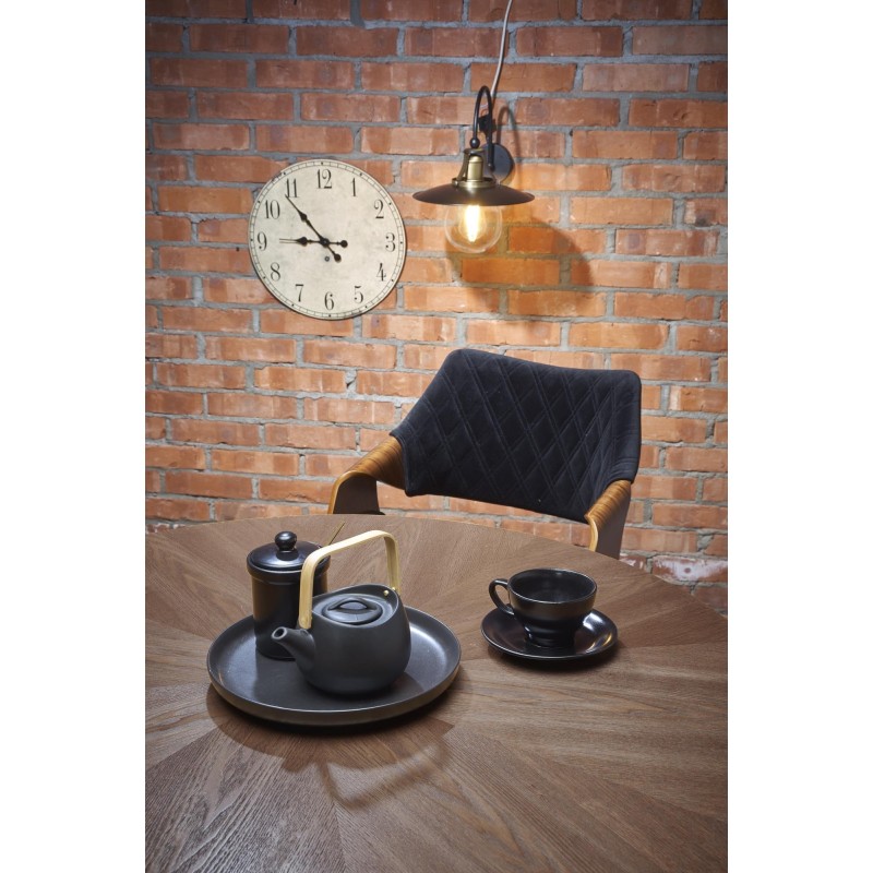 'CARMELO Round Table, Walnut Top, Black Leg' 'CARMELO Round Table, Walnut Top, Black Leg'