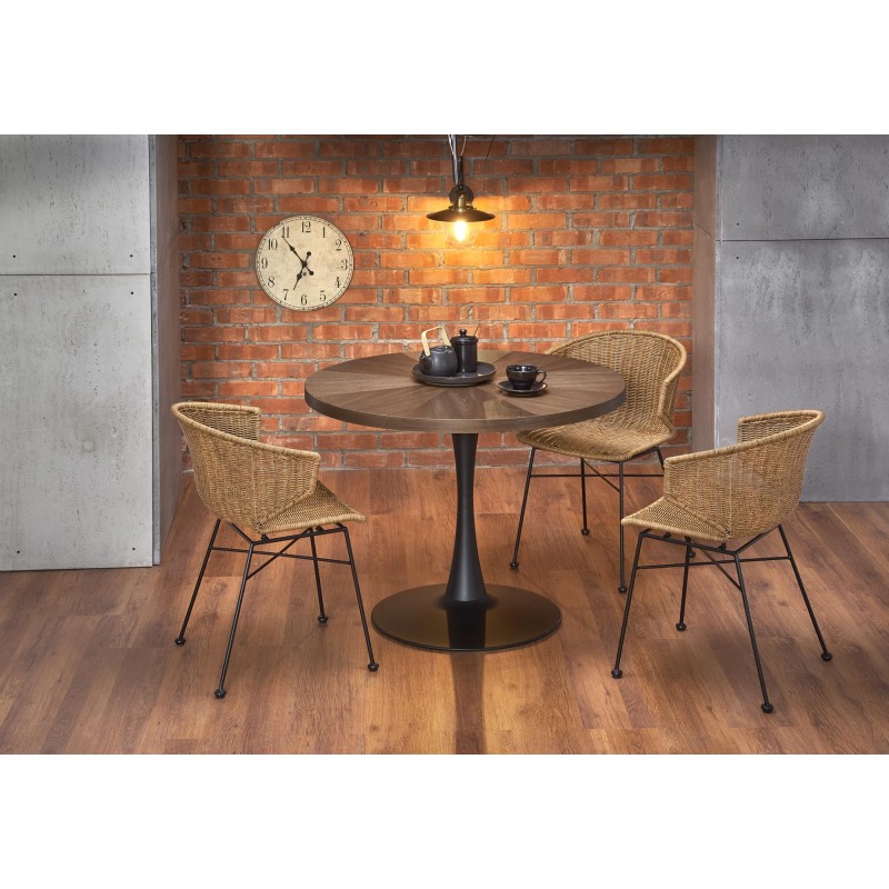 'CARMELO Round Table, Walnut Top, Black Leg' 'CARMELO Round Table, Walnut Top, Black Leg'
