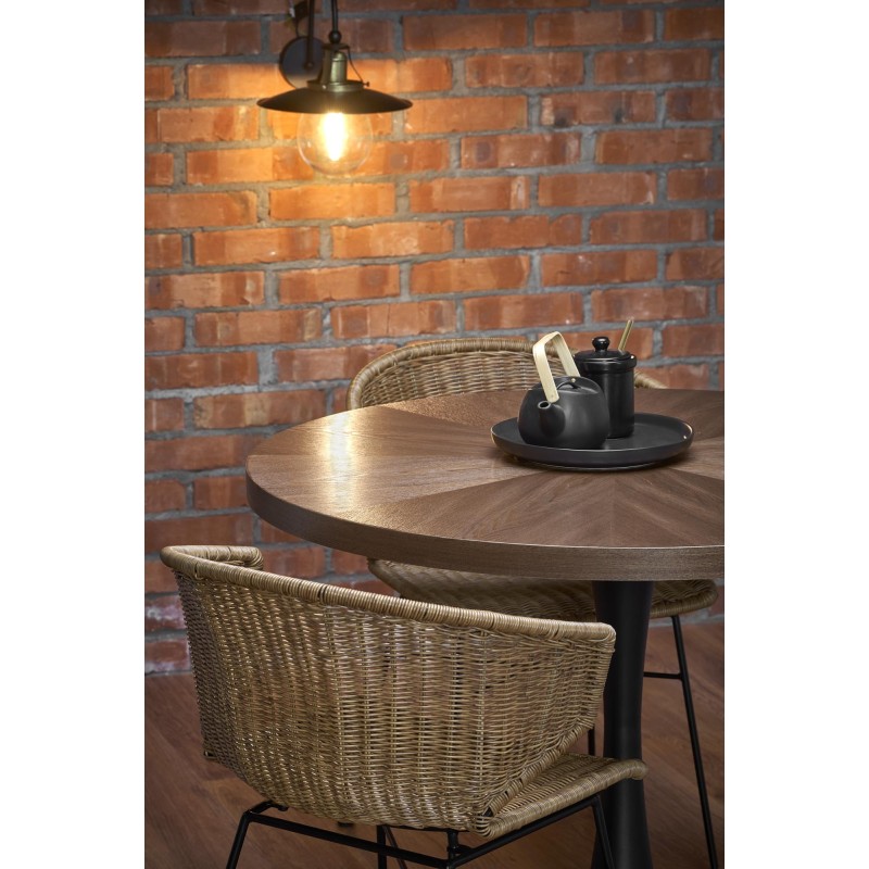 'CARMELO Round Table, Walnut Top, Black Leg' 'CARMELO Round Table, Walnut Top, Black Leg'