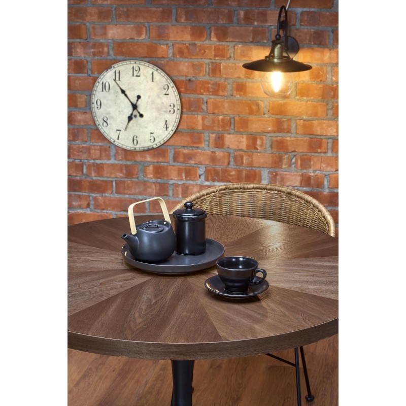 'CARMELO Round Table, Walnut Top, Black Leg' 'CARMELO Round Table, Walnut Top, Black Leg'