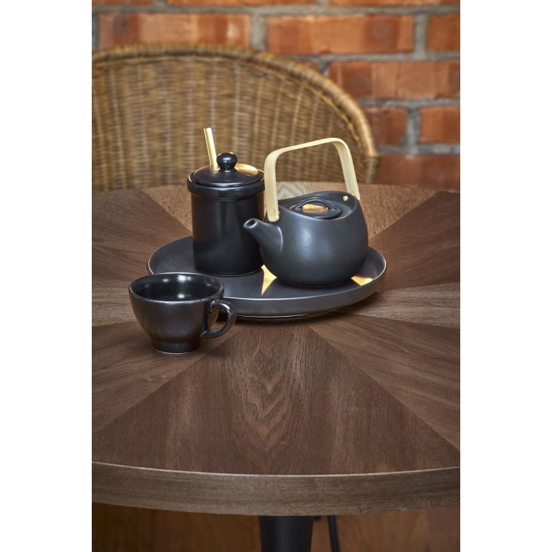 'CARMELO Round Table, Walnut Top, Black Leg' 'CARMELO Round Table, Walnut Top, Black Leg'