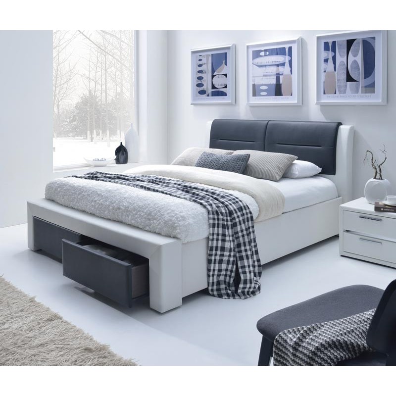 'CASSANDRA S 140 cm Upholstered Bed with Drawers Black-White' 'CASSANDRA S 140 cm Upholstered Bed with Drawers Black-White'