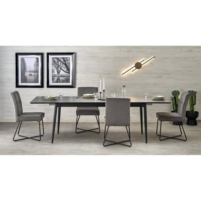 'CHARLES Extendable Table, Top - Ashen Marble, Legs - Black' 'CHARLES Extendable Table, Top - Ashen Marble, Legs - Black'