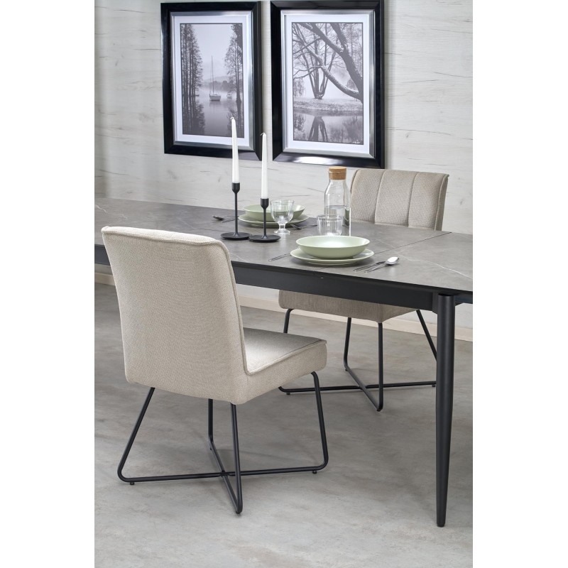 'CHARLES Extendable Table, Top - Ashen Marble, Legs - Black' 'CHARLES Extendable Table, Top - Ashen Marble, Legs - Black'
