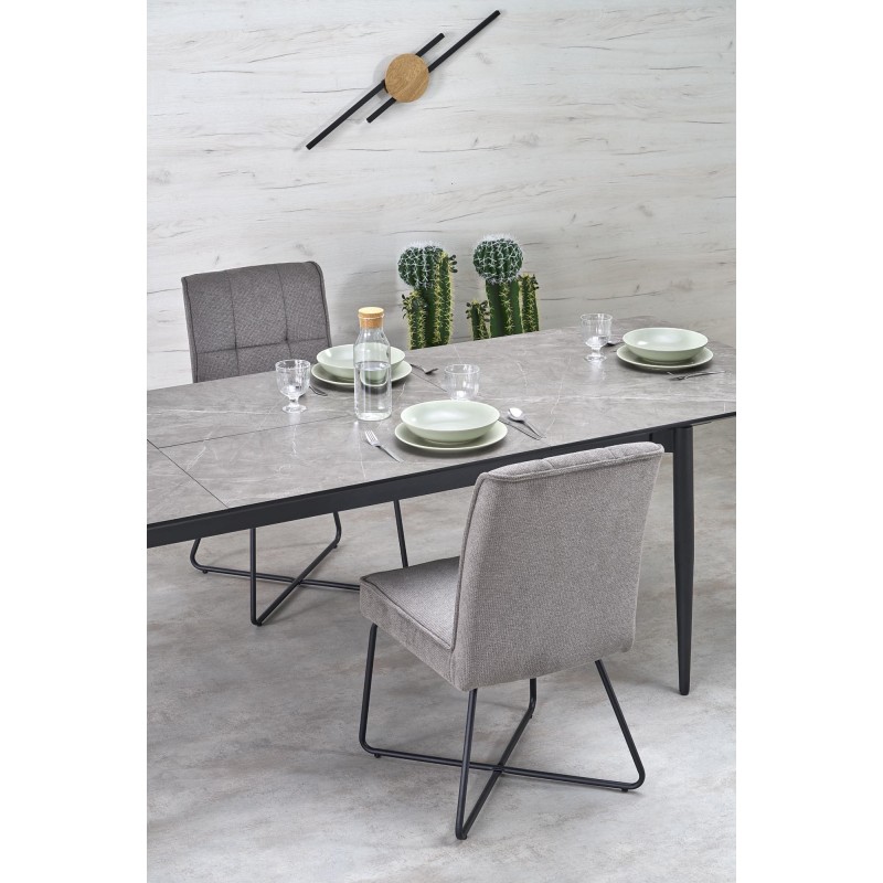 'CHARLES Extendable Table, Top - Ashen Marble, Legs - Black' 'CHARLES Extendable Table, Top - Ashen Marble, Legs - Black'