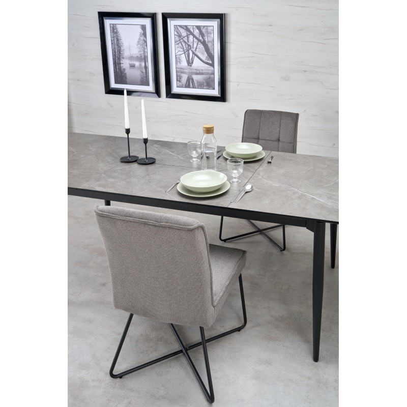 'CHARLES Extendable Table, Top - Ashen Marble, Legs - Black' 'CHARLES Extendable Table, Top - Ashen Marble, Legs - Black'