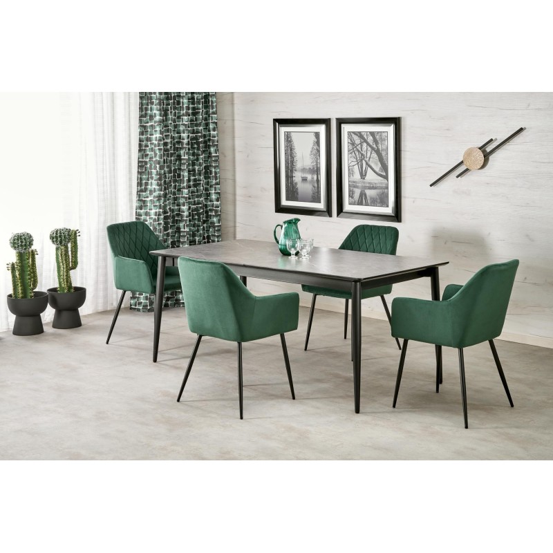 'CHARLES Extendable Table, Top - Ashen Marble, Legs - Black' 'CHARLES Extendable Table, Top - Ashen Marble, Legs - Black'