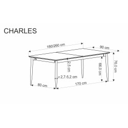 'CHARLES Extendable Table, Top - Ashen Marble, Legs - Black' 'CHARLES Extendable Table, Top - Ashen Marble, Legs - Black'