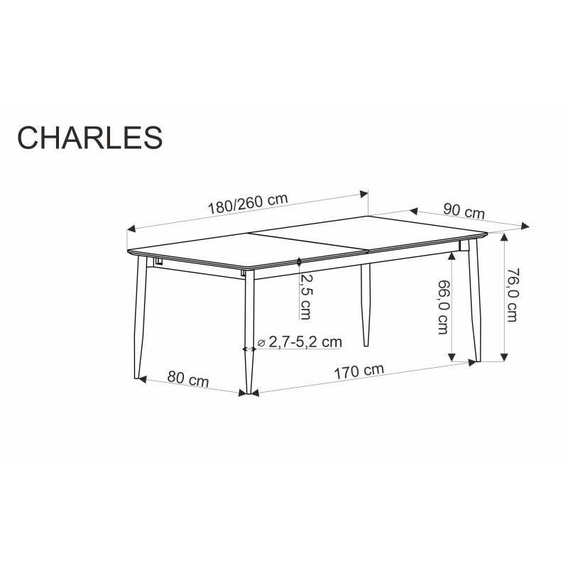 'CHARLES Extendable Table, Top - Ashen Marble, Legs - Black' 'CHARLES Extendable Table, Top - Ashen Marble, Legs - Black'