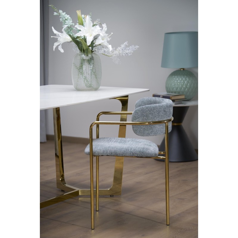 'CLEMENTE Table Top - White Marble, Legs - Gold' 'CLEMENTE Table Top - White Marble, Legs - Gold'