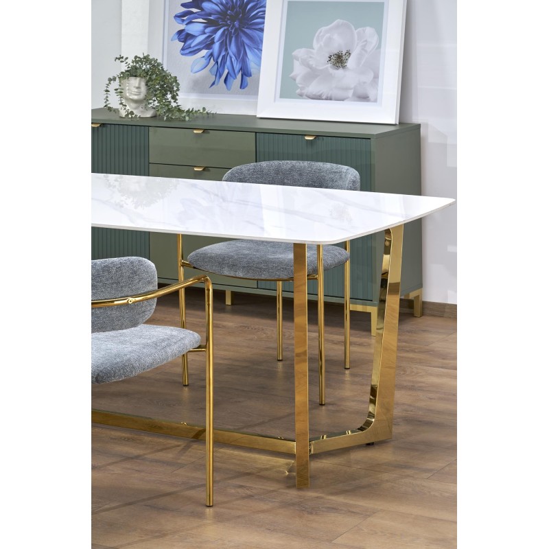 'CLEMENTE Table Top - White Marble, Legs - Gold' 'CLEMENTE Table Top - White Marble, Legs - Gold'