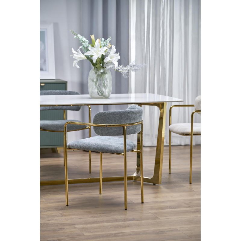 'CLEMENTE Table Top - White Marble, Legs - Gold' 'CLEMENTE Table Top - White Marble, Legs - Gold'