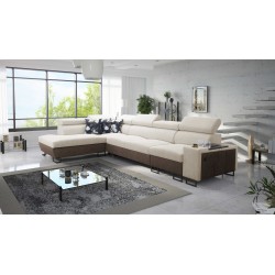 Prestige XI Maxi Corner Sofa with Sleeping Function and USB Port | Upholstered Corner Sofa Soft to the Touch, Freya 210.02 + Tau