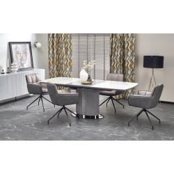 "DANCAN Extendable Table, White Marble / Ash Grey / Light Ash Grey / Black"