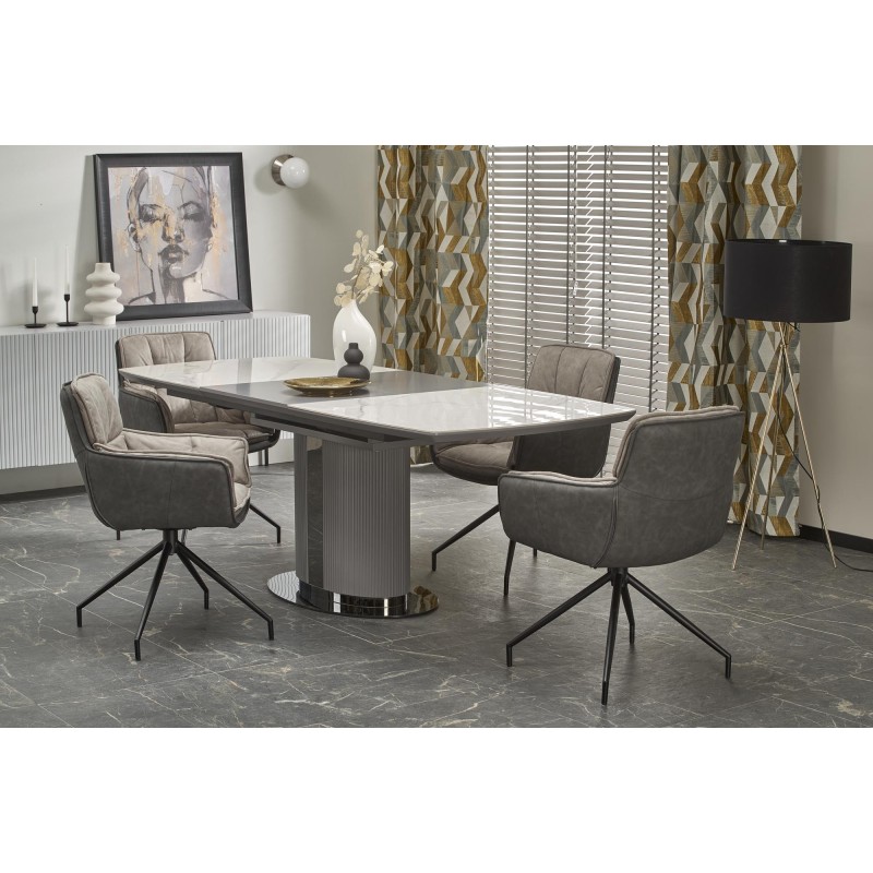 "DANCAN Extendable Table, White Marble / Ash Grey / Light Ash Grey / Black" "DANCAN Extendable Table, White Marble / Ash Grey / Light Ash Grey / Black"