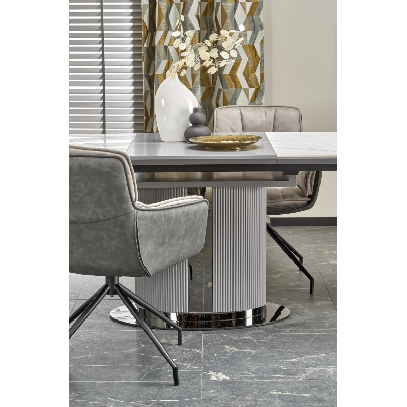 "DANCAN Extendable Table, White Marble / Ash Grey / Light Ash Grey / Black" "DANCAN Extendable Table, White Marble / Ash Grey / Light Ash Grey / Black"