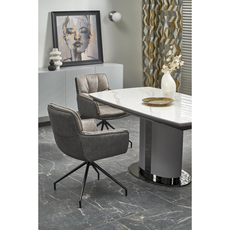 "DANCAN Extendable Table, White Marble / Ash Grey / Light Ash Grey / Black" "DANCAN Extendable Table, White Marble / Ash Grey / Light Ash Grey / Black"