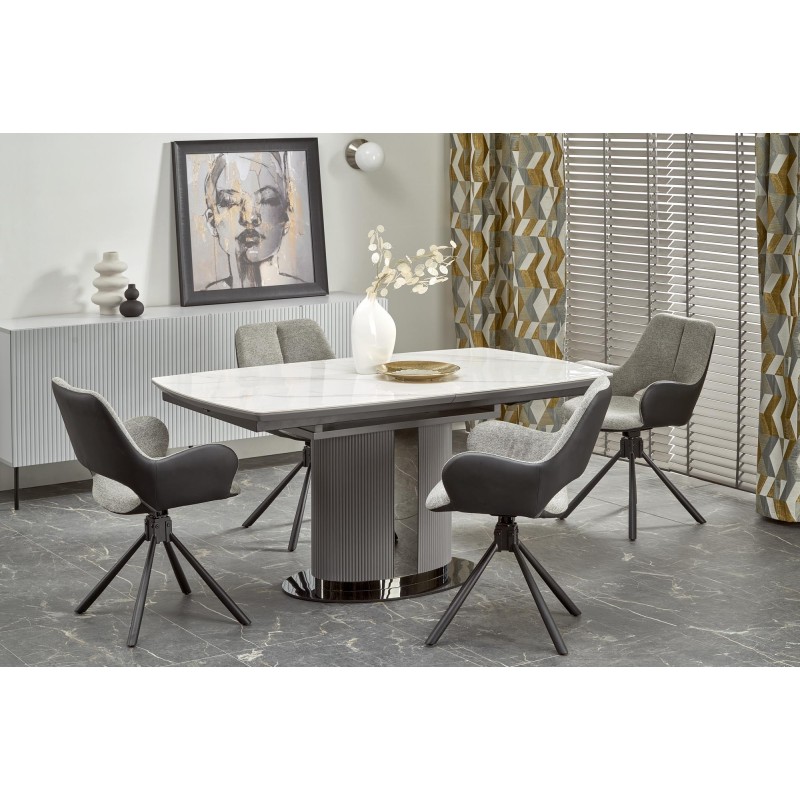 "DANCAN Extendable Table, White Marble / Ash Grey / Light Ash Grey / Black" "DANCAN Extendable Table, White Marble / Ash Grey / Light Ash Grey / Black"