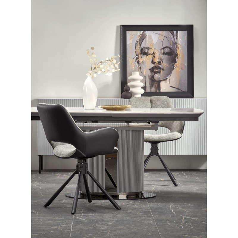 "DANCAN Extendable Table, White Marble / Ash Grey / Light Ash Grey / Black" "DANCAN Extendable Table, White Marble / Ash Grey / Light Ash Grey / Black"