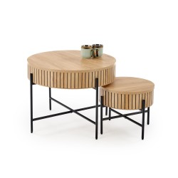 'DANTE Set of 2 Benches, Natural / Black'