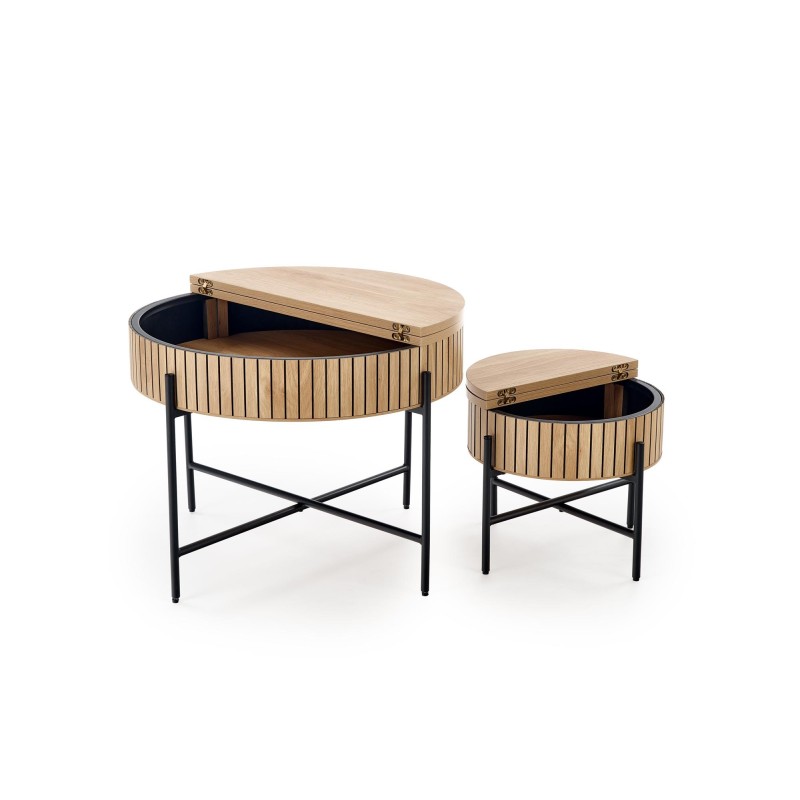'DANTE Set of 2 Benches, Natural / Black' 'DANTE Set of 2 Benches, Natural / Black'