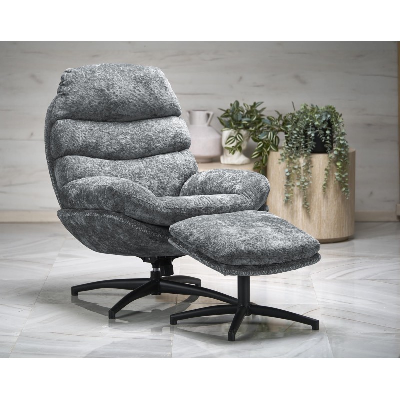 'DARIO Relaxation Armchair with Footrest and Rocking Function, Blue'