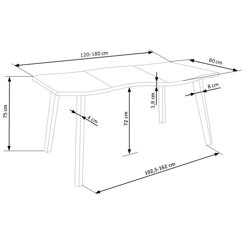 'DICKSON Extendable Table 120-180/80 cm, Top - Natural, Legs - Black' 'DICKSON Extendable Table 120-180/80 cm, Top - Natural, Legs - Black'