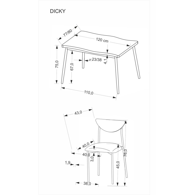 DICKY zestaw stół + 4 krzesła, naturalny / czarny / popielaty (2p 1szt) DICKY zestaw stół + 4 krzesła, naturalny / czarny / popielaty (2p 1szt)