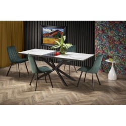 'DIESEL Extendable Table Top - White Marble / Ash Grey, Legs - Black'