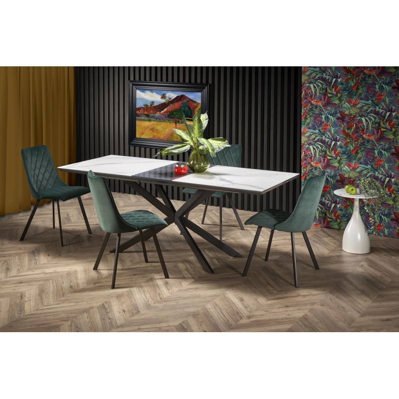 'DIESEL Extendable Table Top - White Marble / Ash Grey, Legs - Black'