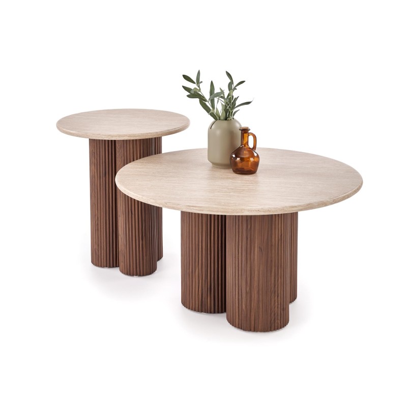 'DOROTEA Travertine Coffee Table / Walnut' 'DOROTEA Travertine Coffee Table / Walnut'