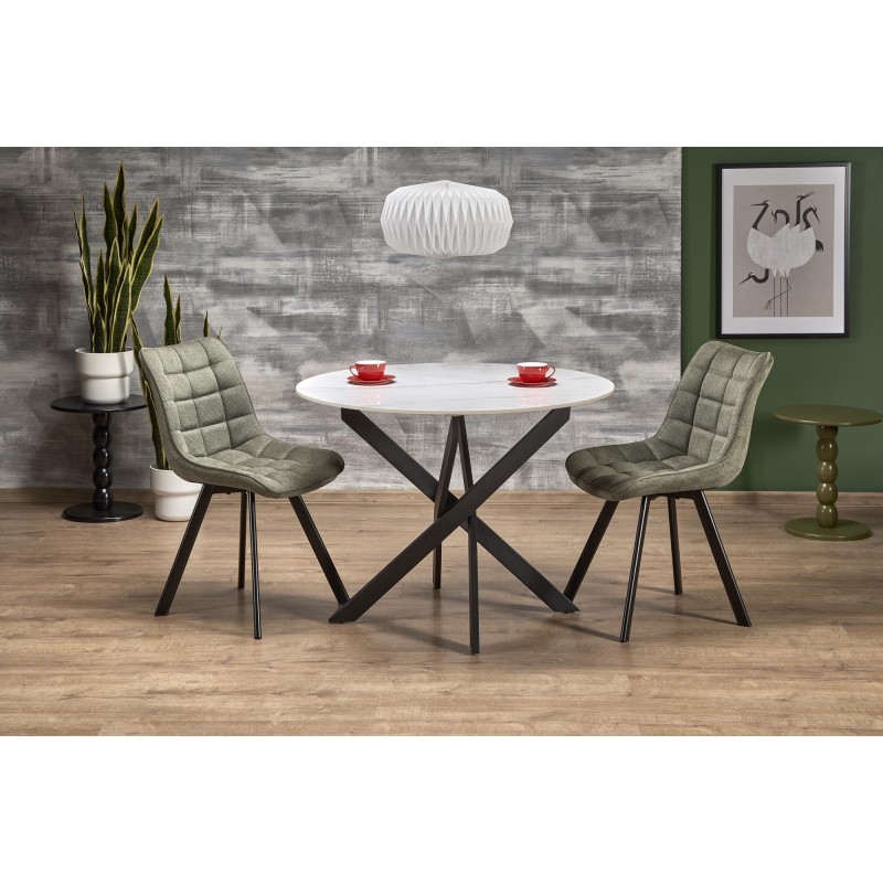'EDGAR 2 Round Table, Top - White Marble, Legs - Black'