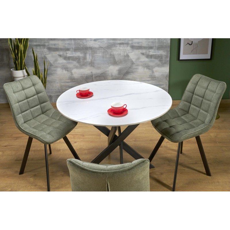 'EDGAR 2 Round Table, Top - White Marble, Legs - Black' 'EDGAR 2 Round Table, Top - White Marble, Legs - Black'
