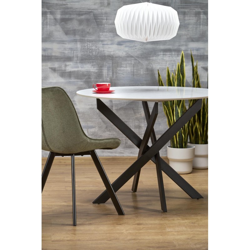 'EDGAR 2 Round Table, Top - White Marble, Legs - Black' 'EDGAR 2 Round Table, Top - White Marble, Legs - Black'