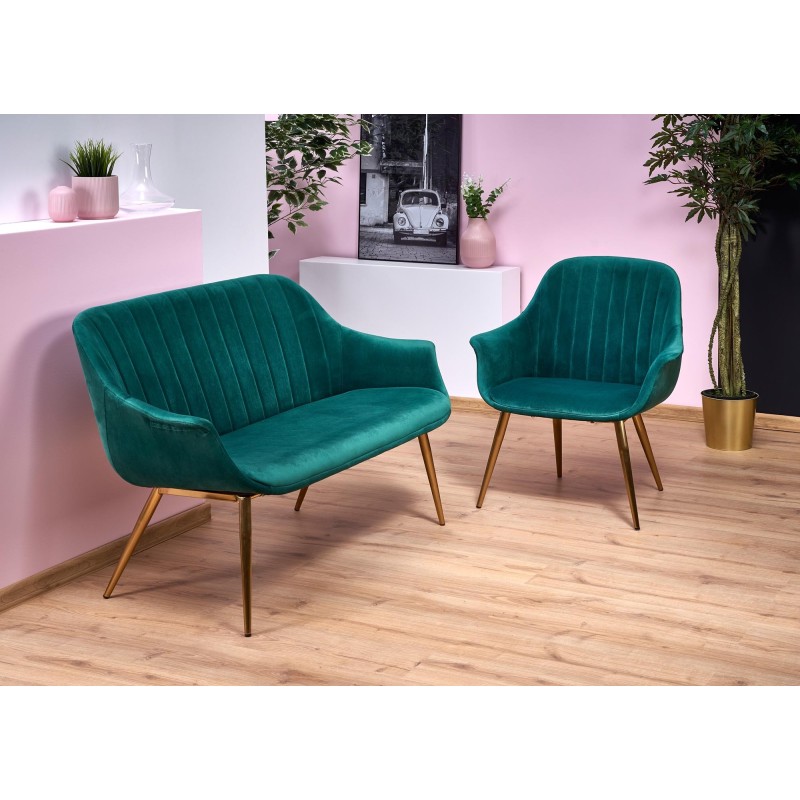 'ELEGANCE 2 XL Upholstered Sofa - Dark Green, Legs - Gold' 'ELEGANCE 2 XL Upholstered Sofa - Dark Green, Legs - Gold'