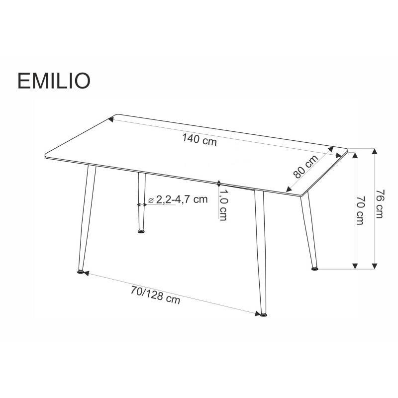 'EMILIO 120 Table Top - White Marble, Legs - Black' 'EMILIO 120 Table Top - White Marble, Legs - Black'