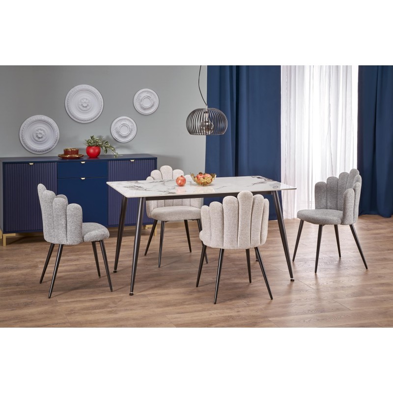 'EMILIO 140 Table Top - White Marble, Legs - Black'